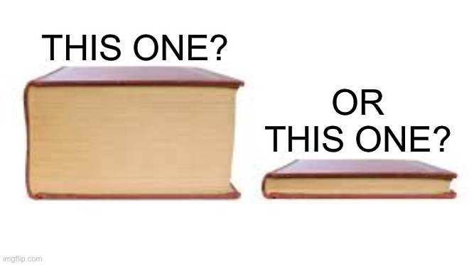 Big book small book | THIS ONE? OR THIS ONE? | image tagged in big book small book | made w/ Imgflip meme maker