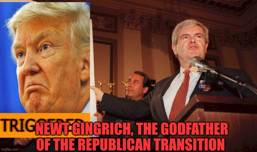 Newt Gingrich Contract tith America | NEWT GINGRICH, THE GODFATHER OF THE REPUBLICAN TRANSITION | image tagged in newt gingrich contract tith america | made w/ Imgflip meme maker