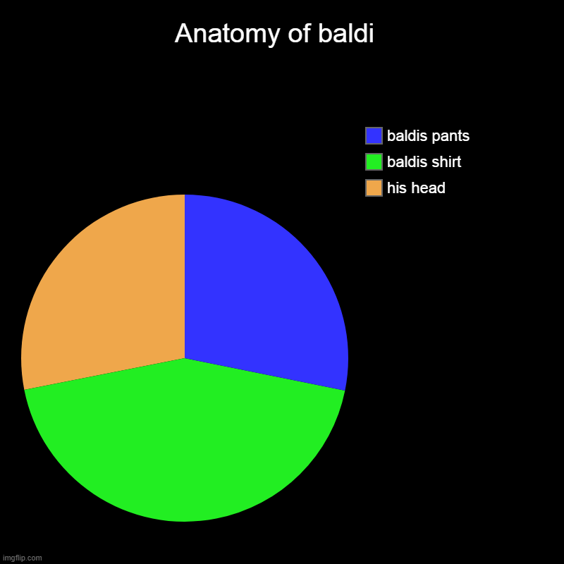 BalDI's BoDY | Anatomy of baldi  | his head, baldis shirt, baldis pants | image tagged in charts,pie charts | made w/ Imgflip chart maker