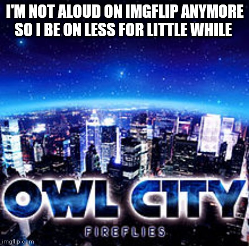 Owl city | I'M NOT ALOUD ON IMGFLIP ANYMORE SO I BE ON LESS FOR LITTLE WHILE | image tagged in owl city | made w/ Imgflip meme maker