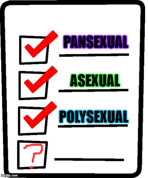 Just wanted to congrat you on making this stream ^w^ | PANSEXUAL; ASEXUAL; POLYSEXUAL | image tagged in long checklist,lgbt,pansexual,asexual,polysexual,streams | made w/ Imgflip meme maker