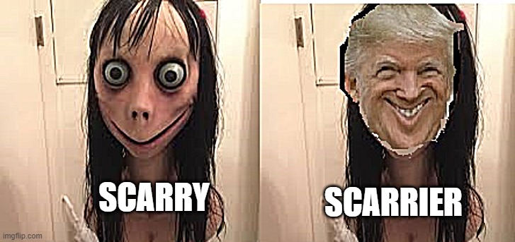 Momo Challenge 2.0 | SCARRIER; SCARRY | image tagged in donald trump | made w/ Imgflip meme maker