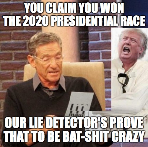 Trump 2020 | YOU CLAIM YOU WON THE 2020 PRESIDENTIAL RACE; OUR LIE DETECTOR'S PROVE THAT TO BE BAT-SHIT CRAZY | image tagged in trump,2020,batman,joker,loser,mcdonalds | made w/ Imgflip meme maker