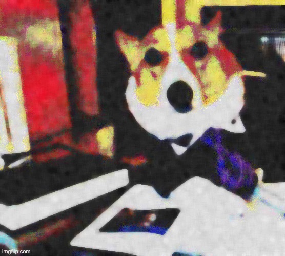 Lawyer corgi dog deep-fried w/ median filter | image tagged in lawyer corgi dog deep-fried median filter,lawyer dog,lawyer corgi dog,popular templates,deep fried,deep fried hell | made w/ Imgflip meme maker