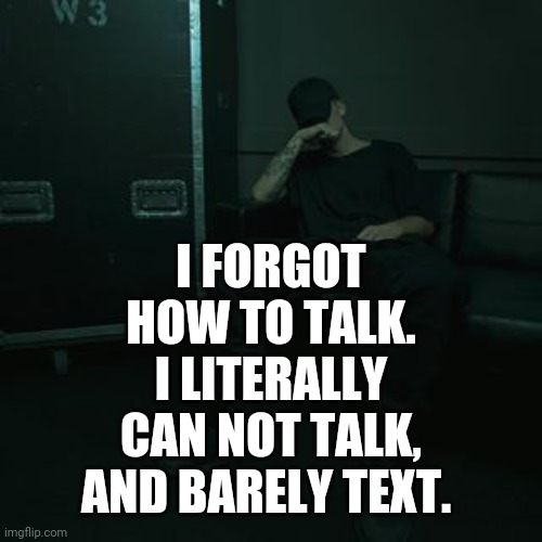 NFs chilling | I FORGOT HOW TO TALK. I LITERALLY CAN NOT TALK, AND BARELY TEXT. | image tagged in nfs chilling | made w/ Imgflip meme maker