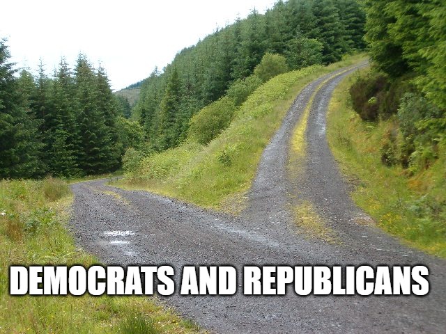 The Roads Traveled | DEMOCRATS AND REPUBLICANS | image tagged in democrat,democrats,republicans,politics,america | made w/ Imgflip meme maker