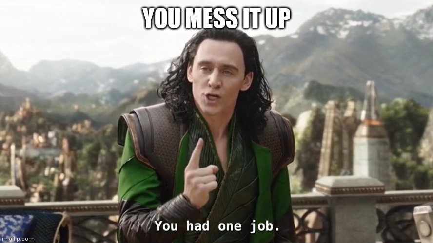 You had one job. Just the one | YOU MESS IT UP | image tagged in you had one job just the one | made w/ Imgflip meme maker