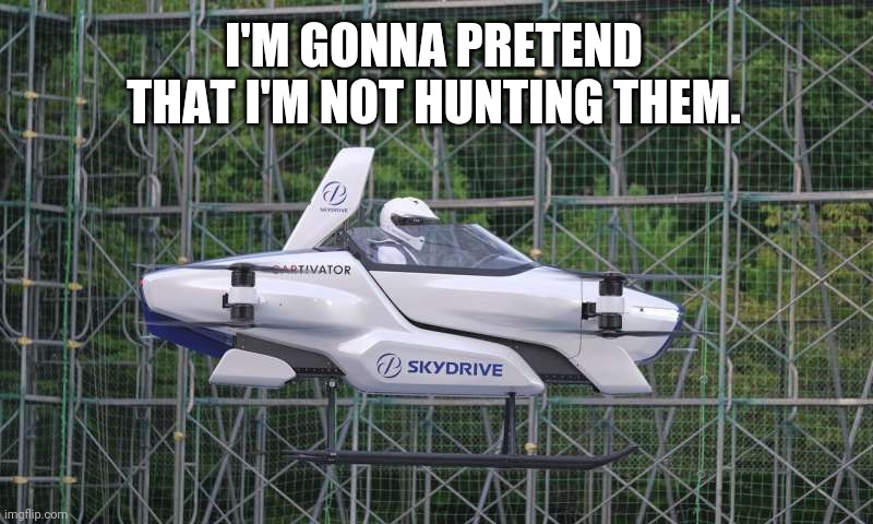 Skydrive Flying Car | I'M GONNA PRETEND THAT I'M NOT HUNTING THEM. | image tagged in skydrive flying car | made w/ Imgflip meme maker