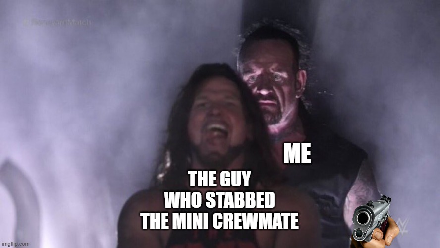 AJ Styles & Undertaker | THE GUY WHO STABBED THE MINI CREWMATE ME | image tagged in aj styles undertaker | made w/ Imgflip meme maker