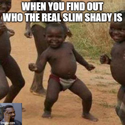 He's Ethiopian? | WHEN YOU FIND OUT WHO THE REAL SLIM SHADY IS | image tagged in memes,third world success kid | made w/ Imgflip meme maker