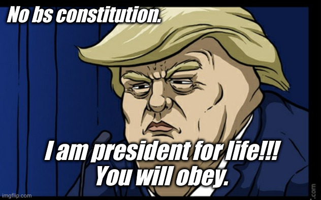 No bs constitution. I am president for life!!!
You will obey. | made w/ Imgflip meme maker