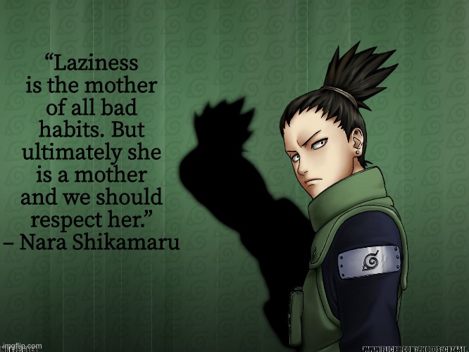 another | “Laziness is the mother of all bad habits. But ultimately she is a mother and we should respect her.” – Nara Shikamaru | made w/ Imgflip meme maker