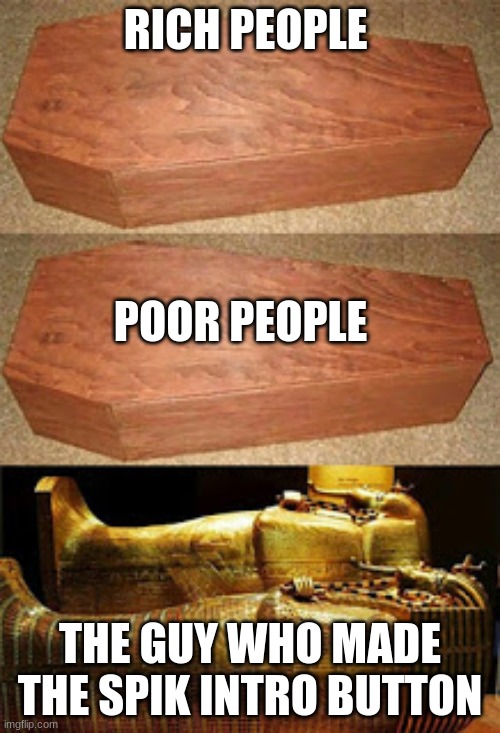 Golden coffin meme | RICH PEOPLE; POOR PEOPLE; THE GUY WHO MADE THE SPIK INTRO BUTTON | image tagged in golden coffin meme | made w/ Imgflip meme maker