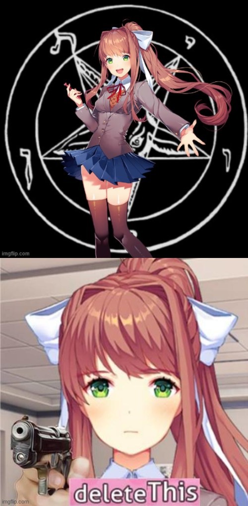 image tagged in demonika,monika delete this | made w/ Imgflip meme maker