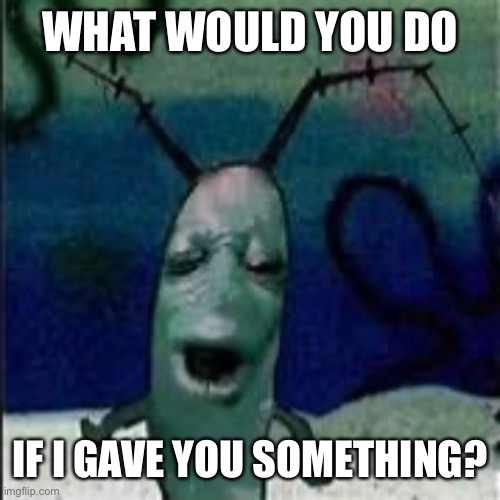 Plankton gets served | WHAT WOULD YOU DO; IF I GAVE YOU SOMETHING? | image tagged in plankton gets served | made w/ Imgflip meme maker