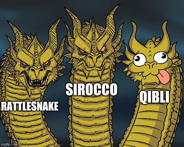 Best of WoF | SIROCCO; QIBLI; RATTLESNAKE | image tagged in king ghidorah,wings of fire | made w/ Imgflip meme maker