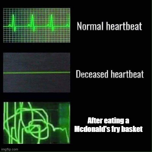 Heart beat meme | After eating a Mcdonald's fry basket | image tagged in heart beat meme | made w/ Imgflip meme maker