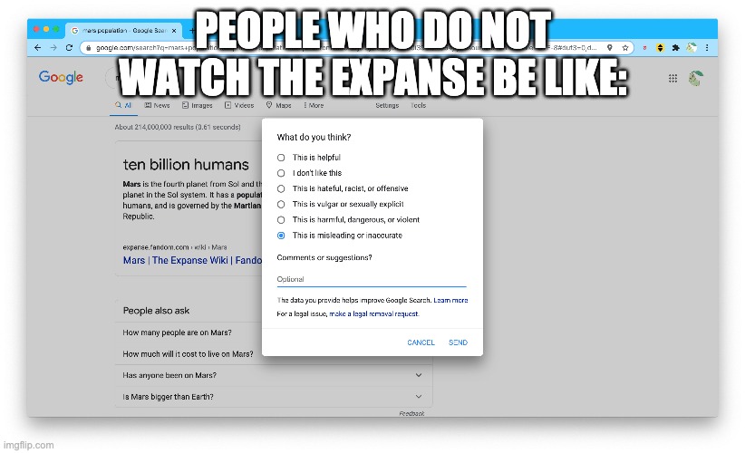 PEOPLE WHO DO NOT WATCH THE EXPANSE BE LIKE: | made w/ Imgflip meme maker