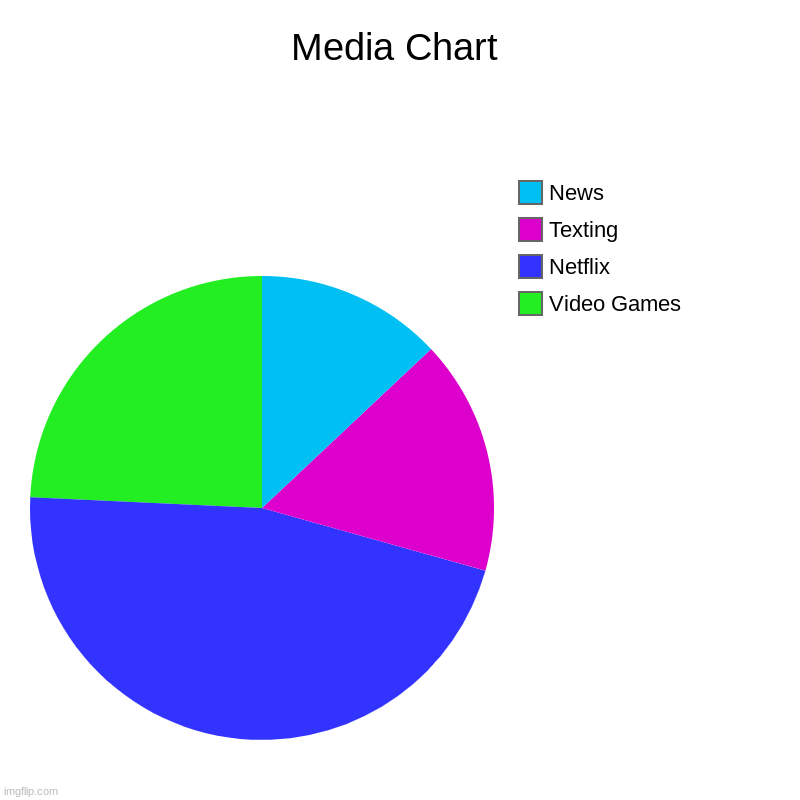 My Internet Pie Chart | Media Chart | Video Games, Netflix, Texting, News | image tagged in charts,pie charts | made w/ Imgflip chart maker