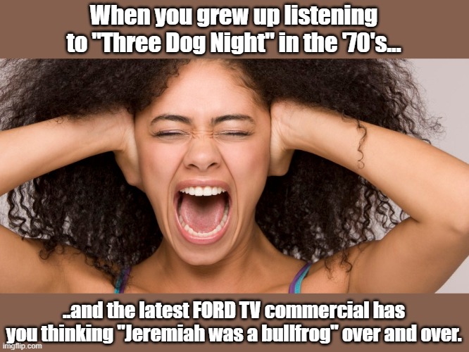 Joy to the World...maybe | When you grew up listening to "Three Dog Night" in the '70's... ..and the latest FORD TV commercial has you thinking "Jeremiah was a bullfrog" over and over. | image tagged in 1970s | made w/ Imgflip meme maker