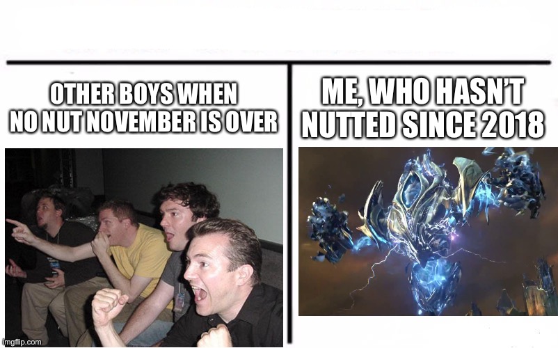 Who Would Win? | OTHER BOYS WHEN NO NUT NOVEMBER IS OVER; ME, WHO HASN’T NUTTED SINCE 2018 | image tagged in memes,who would win | made w/ Imgflip meme maker