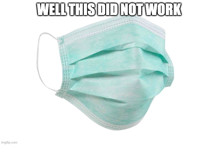 Face mask | WELL THIS DID NOT WORK | image tagged in face mask | made w/ Imgflip meme maker