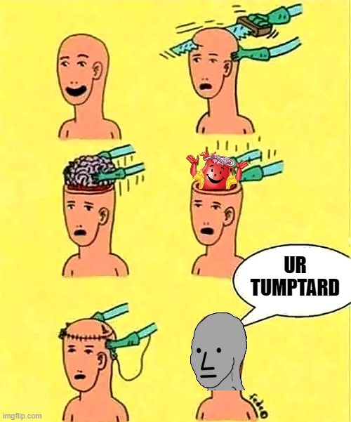 Kool-Aid rots your brain. | UR TUMPTARD | image tagged in brainless | made w/ Imgflip meme maker