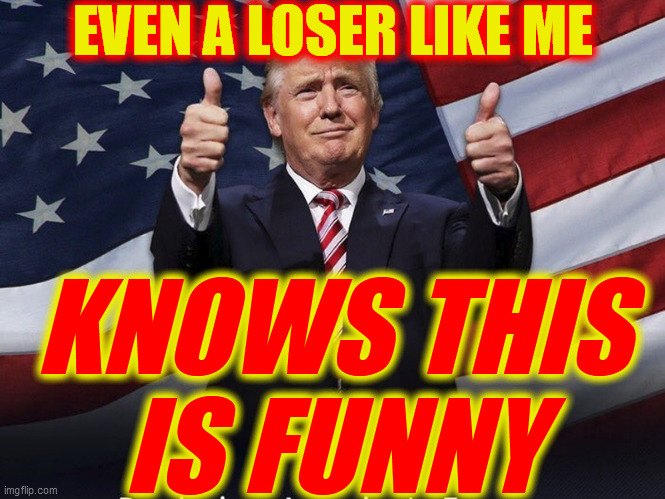 Donald Trump Thumbs Up | EVEN A LOSER LIKE ME KNOWS THIS
IS FUNNY | image tagged in donald trump thumbs up | made w/ Imgflip meme maker