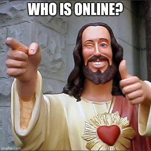 Buddy Christ | WHO IS ONLINE? | image tagged in memes,buddy christ | made w/ Imgflip meme maker