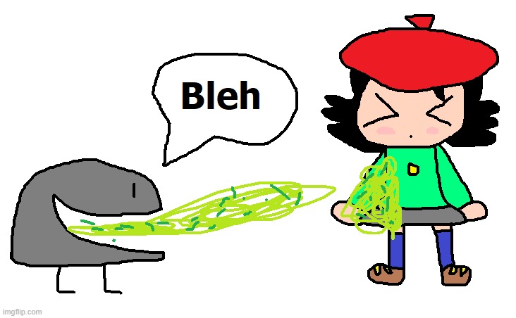 Rocky pukes on Adeleine | image tagged in bfdi,kirby,artwork,crossover | made w/ Imgflip meme maker