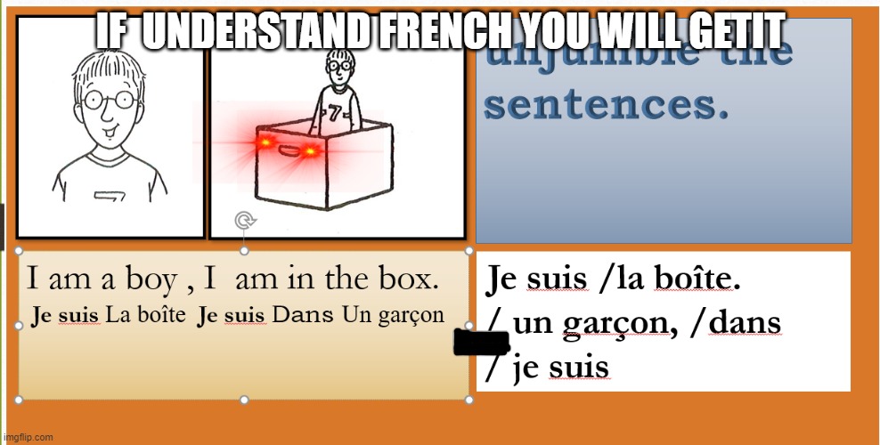 i am box i am inside a boy | IF  UNDERSTAND FRENCH YOU WILL GETIT | image tagged in funny memes | made w/ Imgflip meme maker
