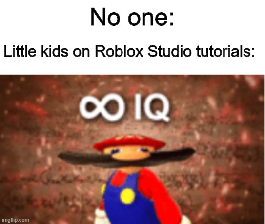Infinite IQ | No one:; Little kids on Roblox Studio tutorials: | image tagged in infinite iq | made w/ Imgflip meme maker