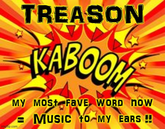 TREASON !KABOOOM! | TREASON; my  most  fave  word  now; =  Music; to  my  ears !! | image tagged in treason,kaboom,fave word,music to my ears | made w/ Imgflip meme maker