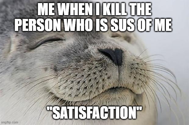 among us meme | ME WHEN I KILL THE PERSON WHO IS SUS OF ME; "SATISFACTION" | image tagged in memes,satisfied seal | made w/ Imgflip meme maker