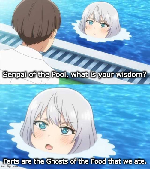 Farts = Ghost of Food | Senpai of the Pool, what is your wisdom? Farts are the Ghosts of the Food that we ate. | image tagged in senpai of the pool | made w/ Imgflip meme maker