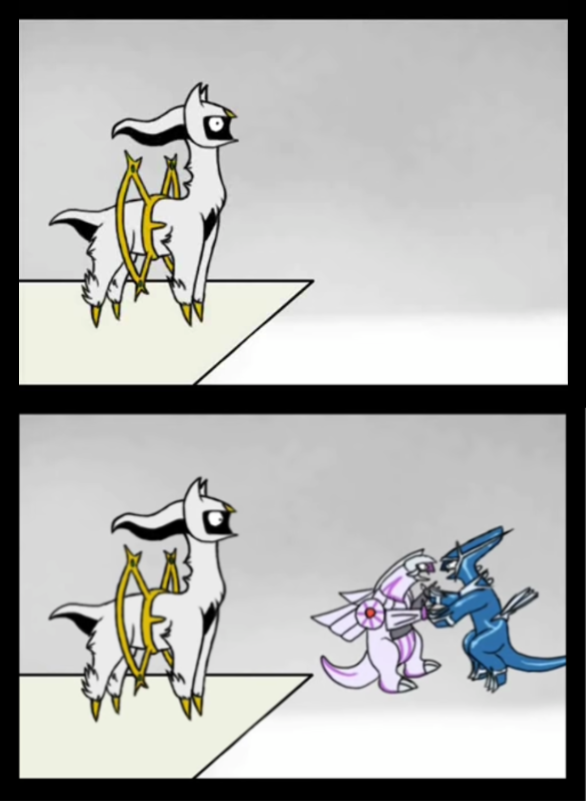 Arceus finds Dialga and Palkia Arguing Blank Meme Template