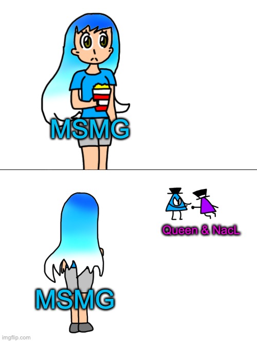 Posting this on the behalf of Frozetta | MSMG; Queen & NacL; MSMG | image tagged in frozetta watching a fight | made w/ Imgflip meme maker