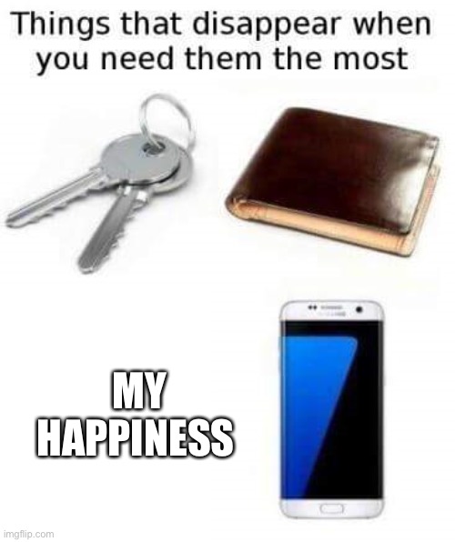 *sad violin music* | MY HAPPINESS | image tagged in things that diappear when you need them the most | made w/ Imgflip meme maker