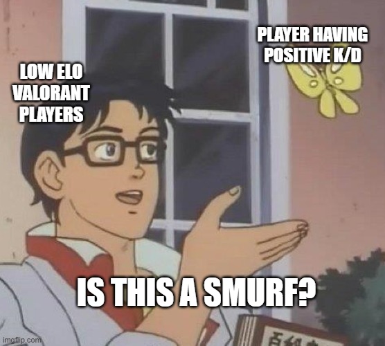 is this butterfly | PLAYER HAVING POSITIVE K/D; LOW ELO VALORANT PLAYERS; IS THIS A SMURF? | image tagged in is this butterfly | made w/ Imgflip meme maker