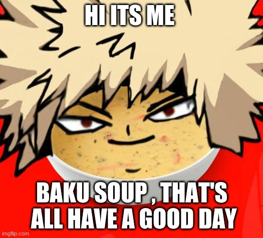 Bakusoup | HI ITS ME BAKU SOUP , THAT'S  ALL HAVE A GOOD DAY | image tagged in bakusoup | made w/ Imgflip meme maker