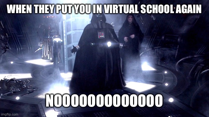 Darth Vader Hates Virtual School | WHEN THEY PUT YOU IN VIRTUAL SCHOOL AGAIN; NOOOOOOOOOOOOO | image tagged in darth vader no | made w/ Imgflip meme maker
