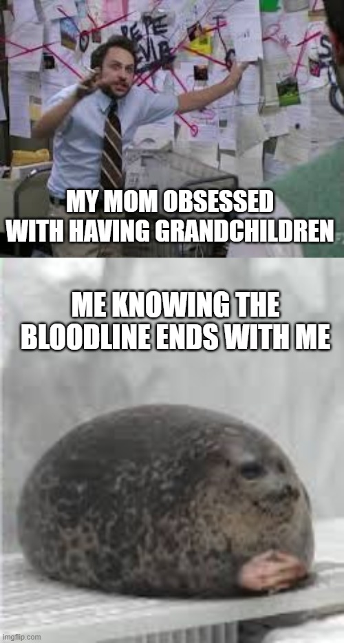 MY MOM OBSESSED WITH HAVING GRANDCHILDREN; ME KNOWING THE BLOODLINE ENDS WITH ME | image tagged in funny,memes,gifs,piecharts,ha ha tags go brr | made w/ Imgflip meme maker