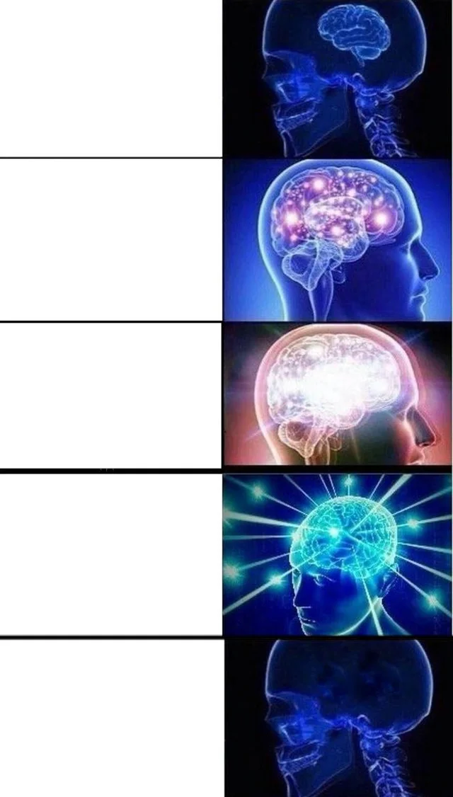 High Quality Increasing brain but there is no brain at the end Blank Meme Template
