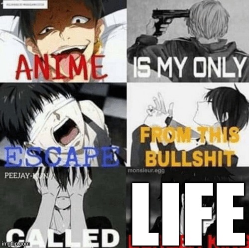 Anime is my only escape from this bullshit called burger king | LIFE | image tagged in anime is my only escape from this bullshit called burger king,anime,life | made w/ Imgflip meme maker