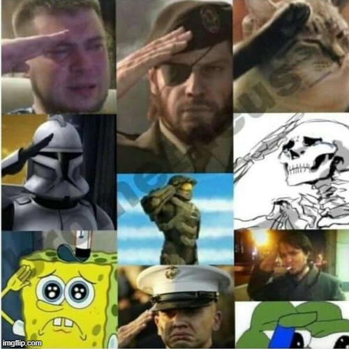 F for Charles Calvin | image tagged in crying salute,henry stickmin | made w/ Imgflip meme maker