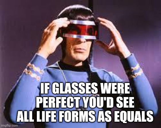 Life Isn't As Common As You Think | IF GLASSES WERE PERFECT YOU'D SEE ALL LIFE FORMS AS EQUALS | image tagged in spock with glasses,memes,life,life forms,living,appreciation | made w/ Imgflip meme maker