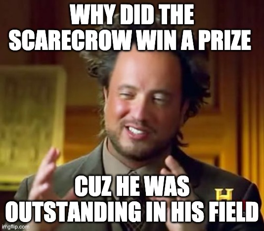 scarecrow is the man | WHY DID THE SCARECROW WIN A PRIZE; CUZ HE WAS OUTSTANDING IN HIS FIELD | image tagged in memes,scarecrow,funny | made w/ Imgflip meme maker