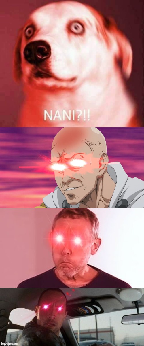 image tagged in nani,the rock driving glowing eyes | made w/ Imgflip meme maker