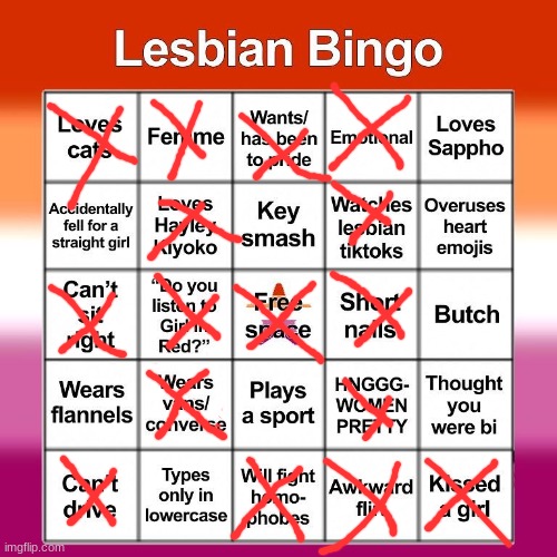 I'm gay as frick | image tagged in lesbian bingo | made w/ Imgflip meme maker