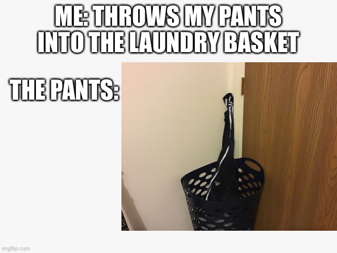 This is actually how they landed lol | ME: THROWS MY PANTS INTO THE LAUNDRY BASKET; THE PANTS: | image tagged in oooooop,wtf | made w/ Imgflip meme maker